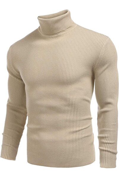VASK Чоловічий бежевий светр зі стоячим коміром Slim Fit – Basic Еластична зимова модель