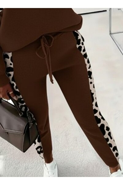 Meleners Women's Long Sleeve Zippered Mixed Pattern Viscose Two Thread Blouse and Pants Two-Piece Set