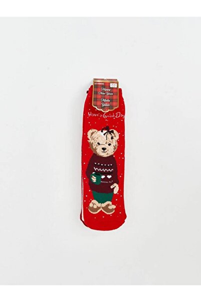 LC Waikiki Non-Slip Sole Bear Teddy Patterned Girls' Towel Socks 3-Piece (W5)