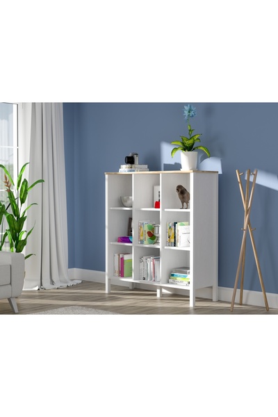 Sakura Ahşap Hunerika Noran kitaplık-Wood Beyaz-Minifiks Bağlantılı