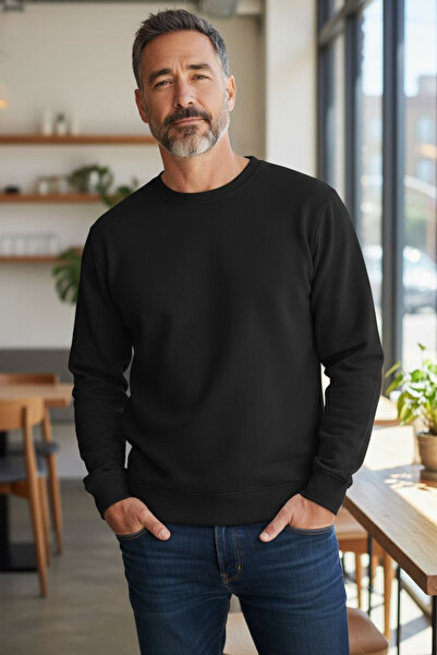 PAPATAY Erkek Üç İplik - İçi Polarlı - Düz Bisiklet Yaka Basic Sweatshirt