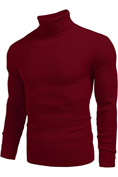 VASK Чоловічий бордовий светр з високим коміром Slim Fit – Basic Еластична зимова модель