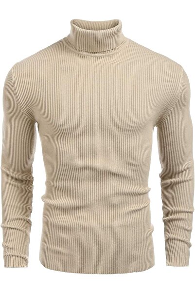 VASK Чоловічий бежевий светр зі стоячим коміром Slim Fit – Basic Еластична зимова модель