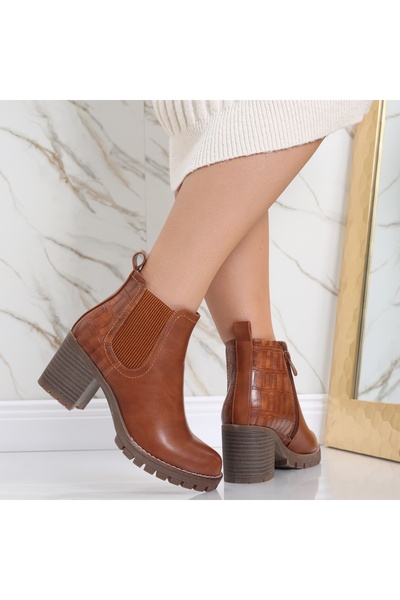 Botinelli Ghete de damă din piele, căptușite cu blană de culoare cămilă, Afyf...