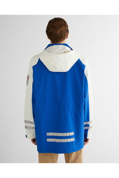 Gant Men's Navy Blue Relaxed Fit Hooded Color Block Coat