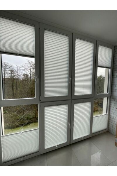 BULUT Beyaz Katlanabilir Cam Balkon Plise Perdesi-Ofis Perdesi-Ev Perdesi -Salon Perdesi-Plise Perde