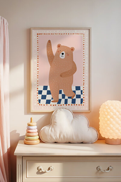 Posteria Tekli Doğal Ahşap Çerçeveli , Dans Eden Ayıcık ,Tablo Çocuk Odası De...