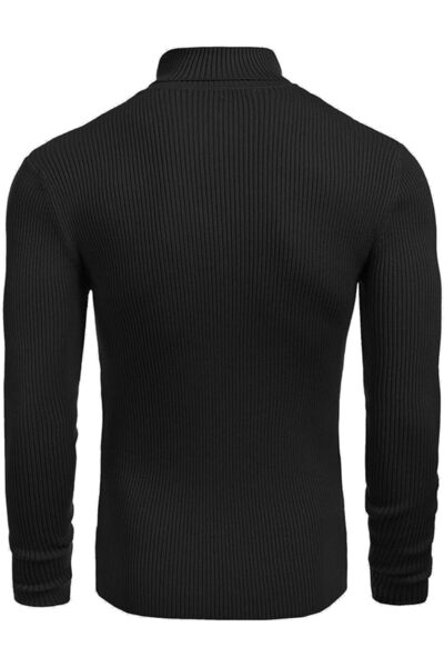 VASK Pulover tricotat negru pentru bărbați slim fit – basic model elastic de iarnă