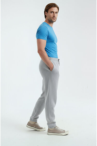 Sizce Moda Gray Men's Regular Sweatpants with Elasticated Cuffs, 3 Thread Sof...