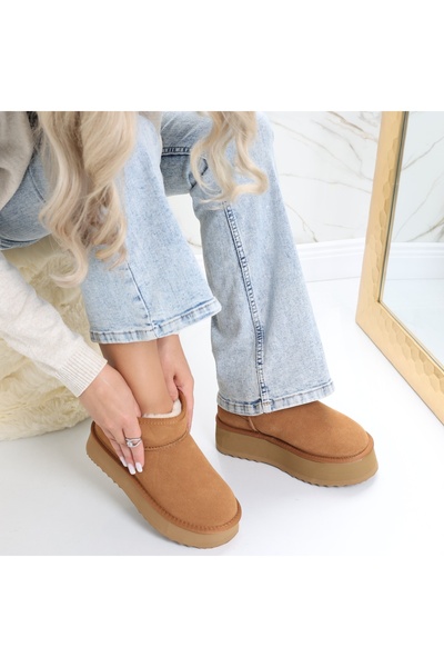 Botinelli Women's Camel Fur-lined Boots Made of Genuine Suede Leather Romya, 40