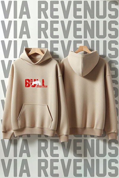 Vordevia Hanorac BULL cu imprimeu 3 Thread Ş cu căptușeală din fleece K cu glugă