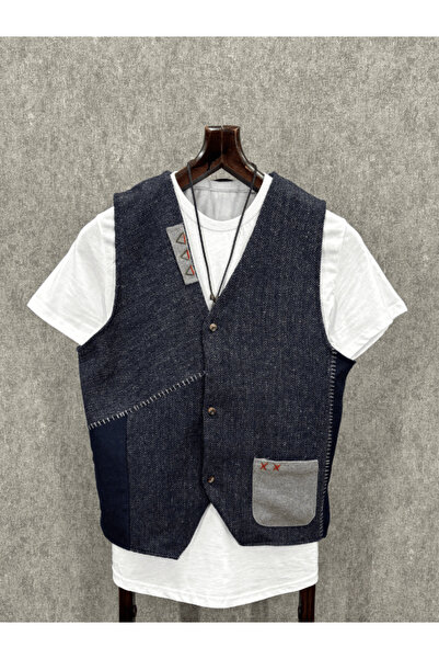 FıttingRoom Regular Handcrafted Detailed Patterned Cotton Cashmere Vest