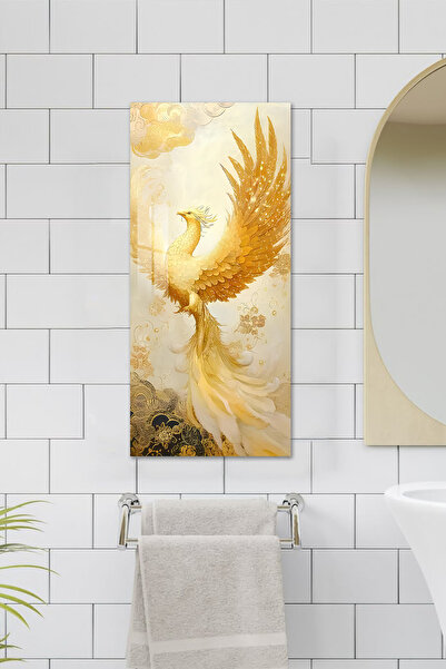 kutuTR Altın Anka Kuşu Temalı Temperli Cam Dik Tablo 30x60 cm Ebadında UV Bas...