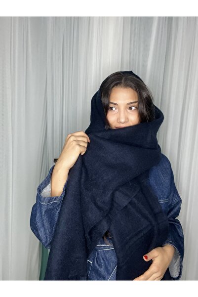 laviyonsa Eșarfă și șal din lână, model pasta, cu ciucuri, groasă, de iarnă, albastru închis