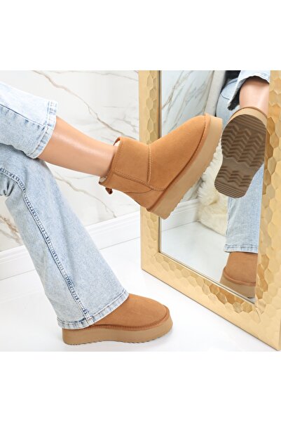 Botinelli Women's Fur-lined Camel Boots Made of Genuine Suede Leather , 40