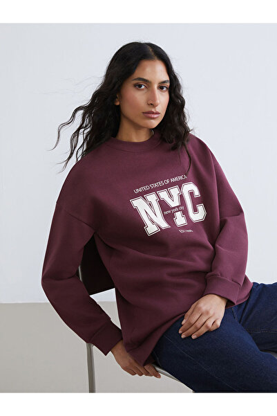 LC Waikiki New York City Baskılı Kadın Kalın Sweatshirt Tunik