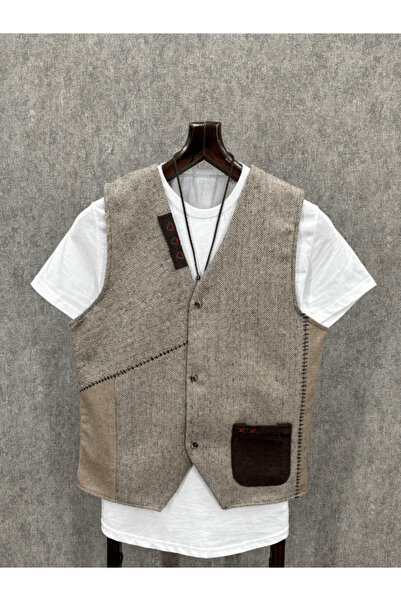 FıttingRoom Regular Handcrafted Detailed Patterned Cotton Cashmere Vest