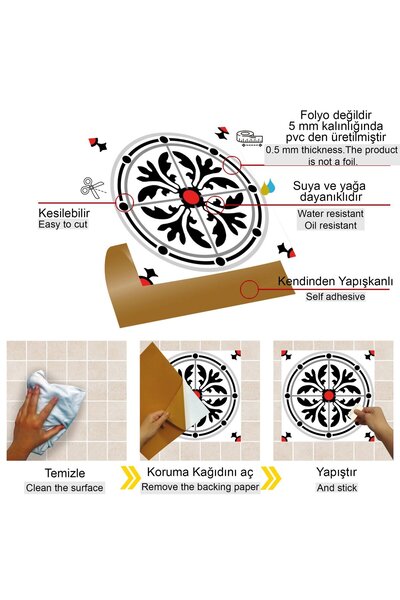 TİNK Kendinden Yapışkanlı Fayans Kaplama Kırmızılı Yuvarlak Solo Desenli Pvc Karo 30x30 cm(4 ADET)0,36m²