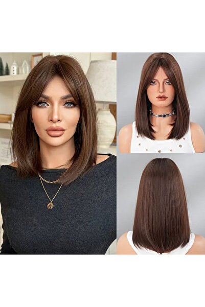 aura peruk Doğal renk görünümüne sahip kısa perçemli düz modelimiz