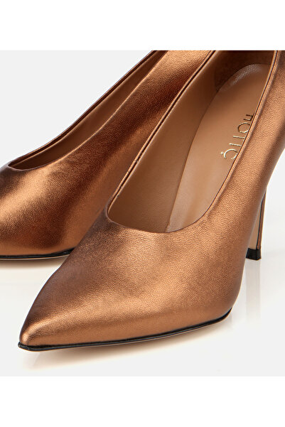 Hotiç Kadın Deri Bronz/Gold Bilekten Bağlamalı Gold Detaylı Yüksek Topuklu Stiletto