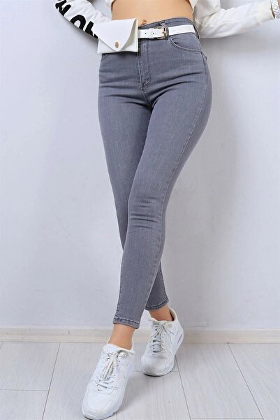 JILLY Blugi skinny Marimar gri, cu talie înaltă, extra confortabili