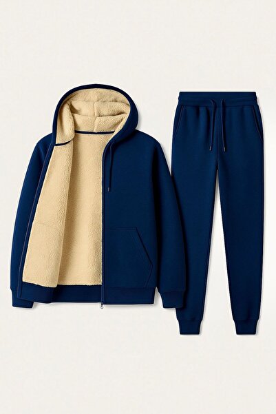 CLASSY.MODA طقم بدلة رياضية شتوية مبطنة بالفرو ومطرزة بثلاث خيوط