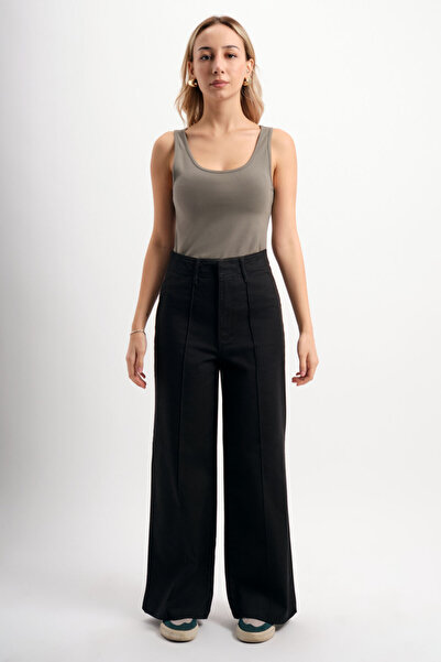 WE AND ME High Waist Wide Leg Gabardine Fabric Palazzo Pants
