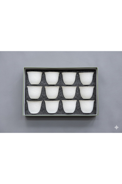 Urbanza طقم فناجين قهوة عربية من السيراميك الأبيض، ١٢ قطعة، بتصميم عصري منقوش