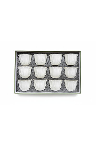 Urbanza طقم فناجين قهوة عربية أبيض من ١٢ قطعة بتصميم أخدود عمودي رفيع - لمسة ...