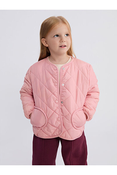 LC Waikiki Pink Crew Neck Quilted Patterned Girl's Coat