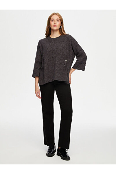 Faik Sönmez Gold İğne Detaylı Yuvarlak Yaka Triko Bluz W26TRB015