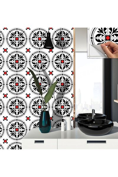 TİNK Kendinden Yapışkanlı Fayans Kaplama Kırmızılı Yuvarlak Solo Desenli Pvc Karo 30x30 cm(4 ADET)0,36m²