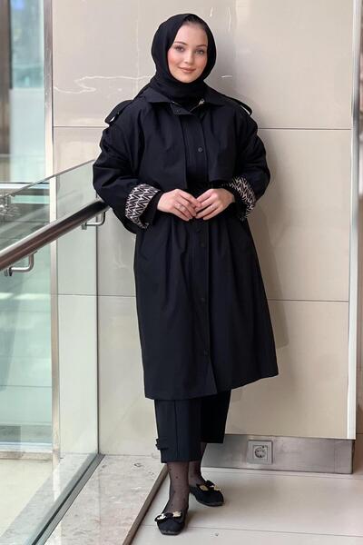 Nuss Hooded Trench Coat with Epaulettes and Drawstring Waist