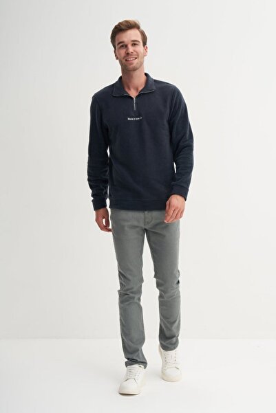 Cazador Regular Fit Thick Fleece Stand Collar Zippered Sweatshirt