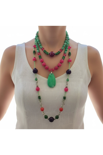 elinasaccessories Yakut Akik taşlı uzun katman kolye tasarım design kolye boh...