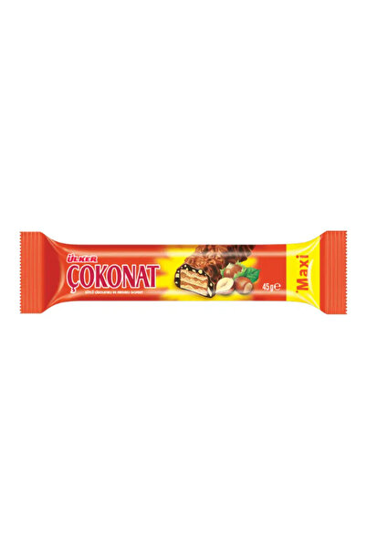 Ülker ÇOKONAT Maxi-Sütlü Çikolata ve Fındık Parçacığı Kaplamalı Fındıklı Kremalı Gofret-45 gram-144 Adet