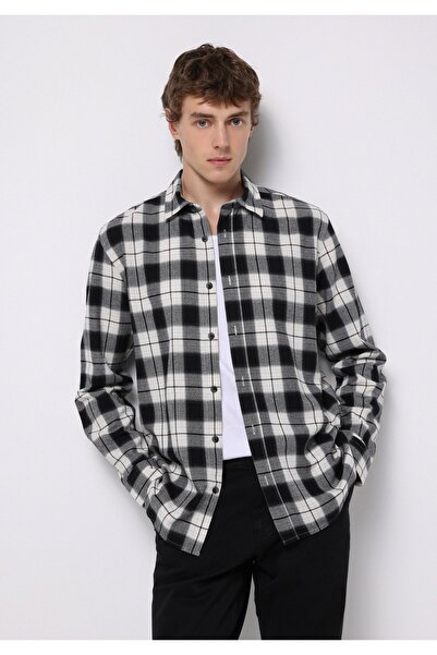 Colin's Regular Fit Shirt Neck Plaid Men's Black Long Sleeve Shirt