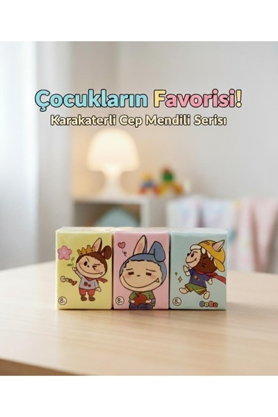 zeydam Sevimli Desenli 9lu Mini Peçete Taşınabilir Çocuk Okuk Çanta cep Mendi...