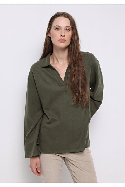 Colin's Regular Fit Polo Yaka Düz Kadın Yeşil Tişört