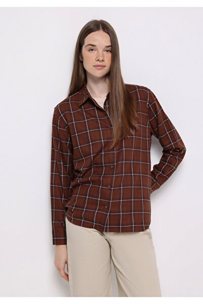 Colin's Regular Fit Shirt Neck Plaid Women's Brown Long Sleeve Shirt