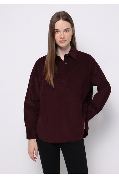 Colin's Relax Fit Shirt Neck Plain Women's Burgundy Long Sleeve Shirt