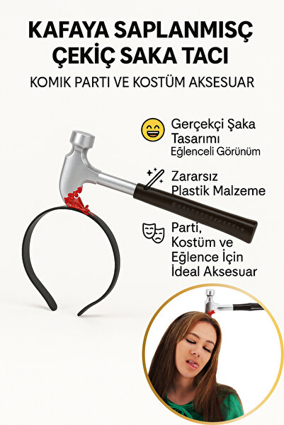 Tamsena Store Kafaya Saplanmış Çekiç Şaka Tacı | Komik Parti ve Kostüm Aksesuarı