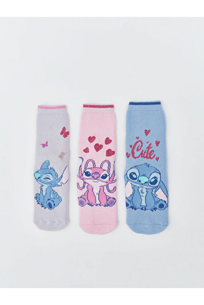 LC Waikiki Vizyon Yeni Sezon Stitch ve Angel Desenli Kız Çocuk Havlu Soket Çorap 3'lü