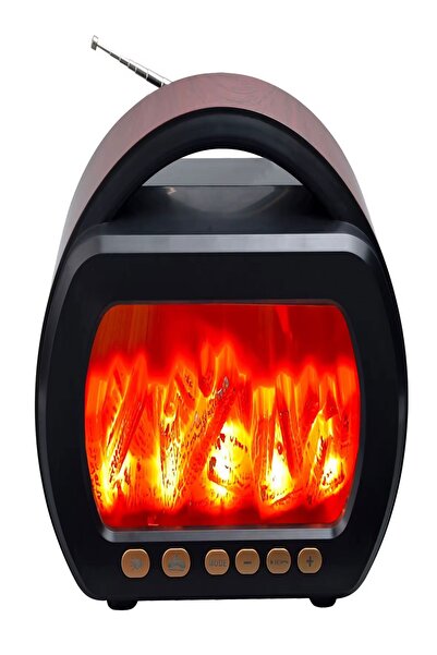 ULTRATEKNO FP-535 El Fenerli Büyük Boy Bluetooth Hoparlör Ahşap Şömine Görünü...