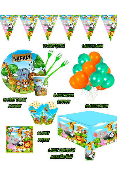 Evabrite Safari Themed Birthday Party Set for 16 People - Special Party Decorations for Kids