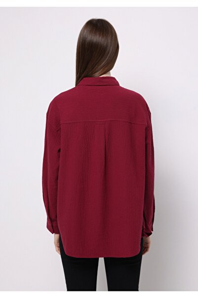 Colin's Relax Fit Shirt Neck Plain Women's Burgundy Long Sleeve Shirt