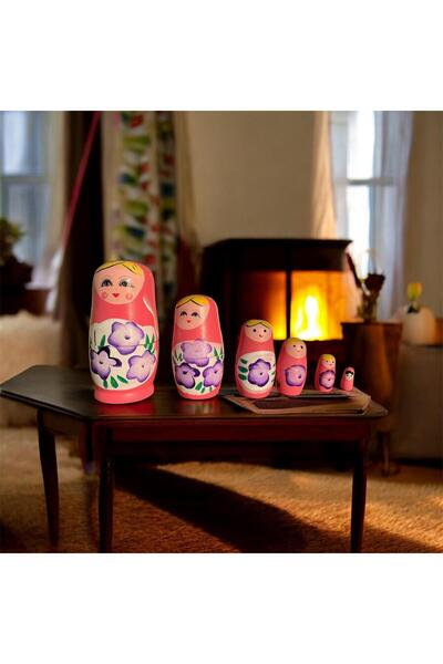 Sarego Doğal Ahşap Matruşka Bebek Seti İç İçe Geçmeli El Yapımı El Boyaması D...