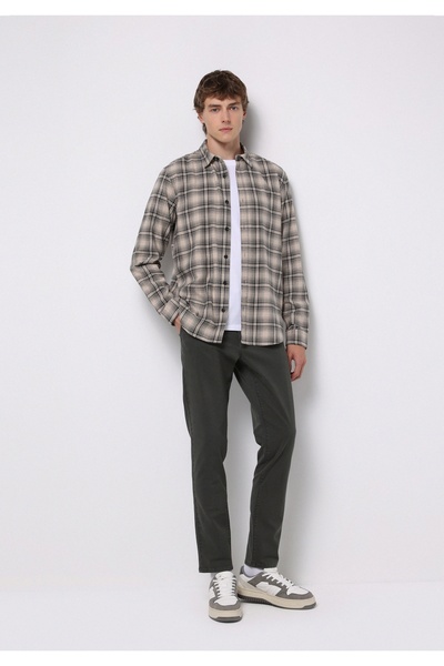 Colin's Regular Fit Shirt Neck Ekoseli Erkek Bej Uzun Kol Gömlek