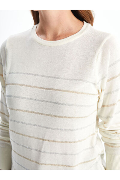 LC Waikiki Gestreifter Damen-Strickpullover mit Rundhalsausschnitt – W46396Z8