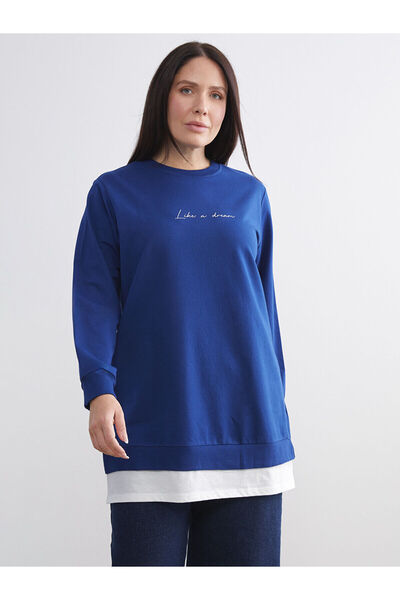 LC Waikiki Γυναικείο φούτερ LCW Modest Navy Blue Crew Neck με στάμπα